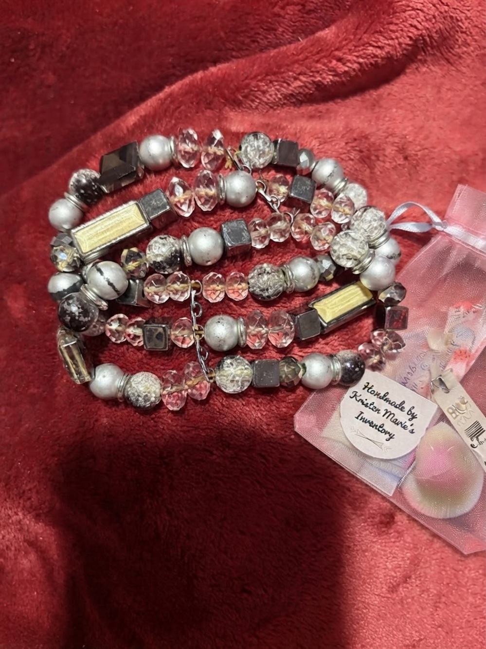 Metallic & Faceted Crystal Multi-Strand Stretch Bracelet & Free Gift Bag